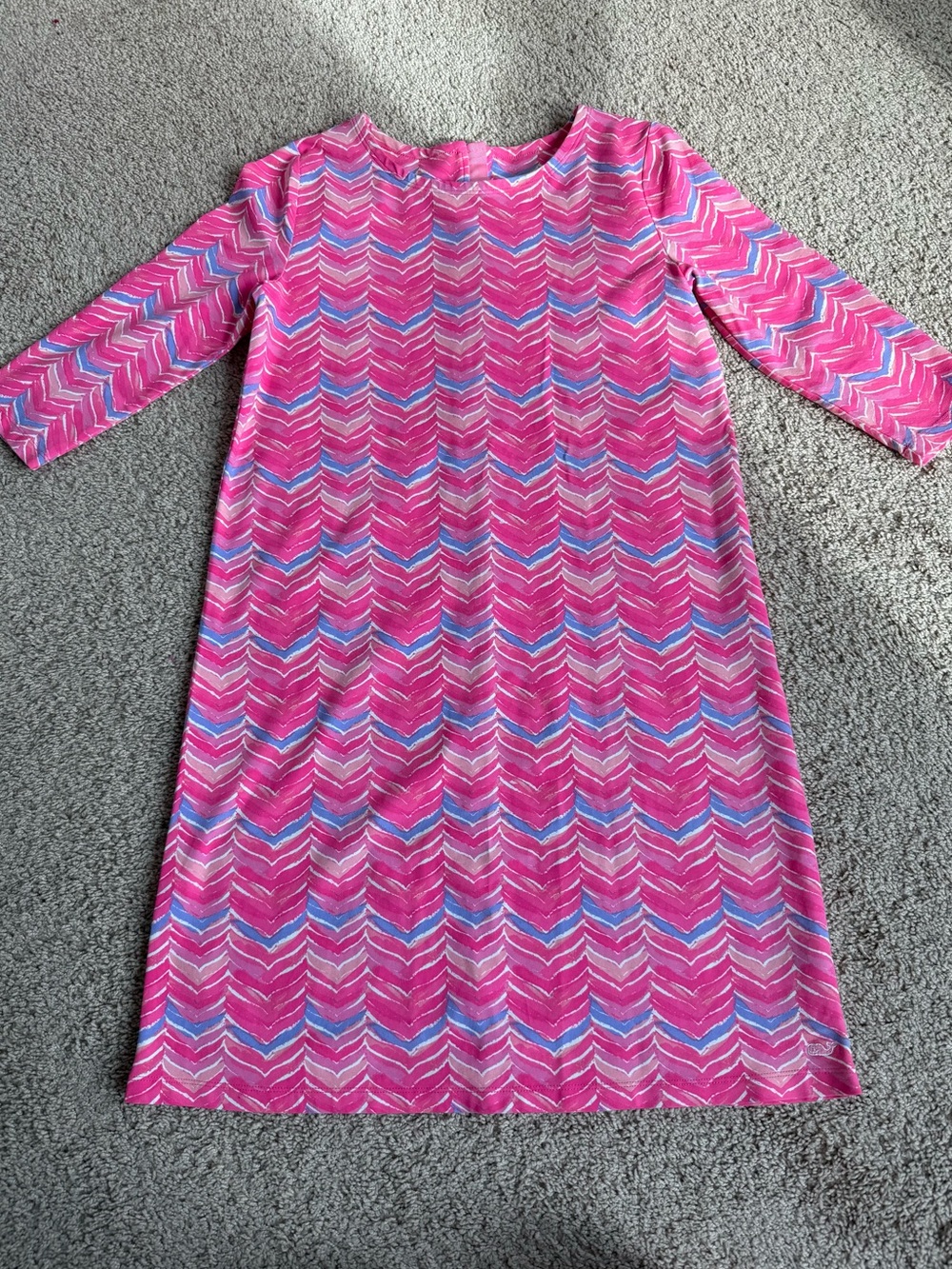 Vineyard Vines Girls Pink Chevron Print Long Sleeve Shift Dress | XL (16)